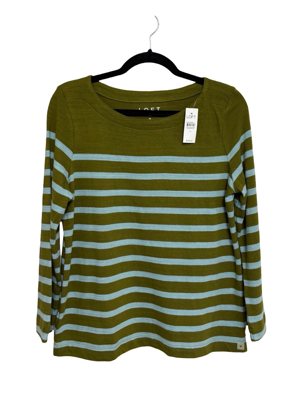 NEW LOFT 100% Cotton 3/4 Sleeve Boat Neck Striped T-Shirt - Size M